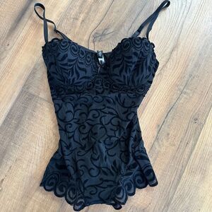 Oh La La Cherie Black Teddy Medium Women’s Lingerie Onesie Bodysuit Velvet Sleep